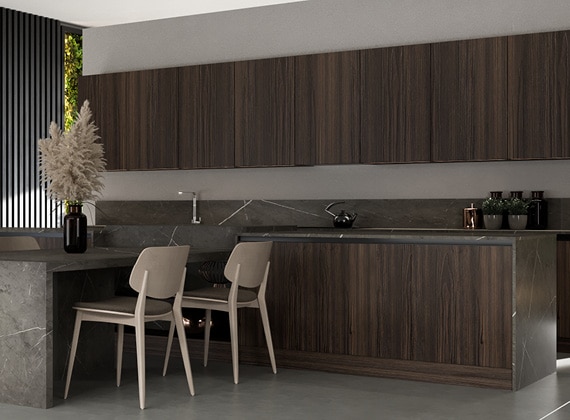 centro kitchen κουζινα, noka, σκούρο ξύλο, τραπέζι, μάρμαρο, νεροχύτης
