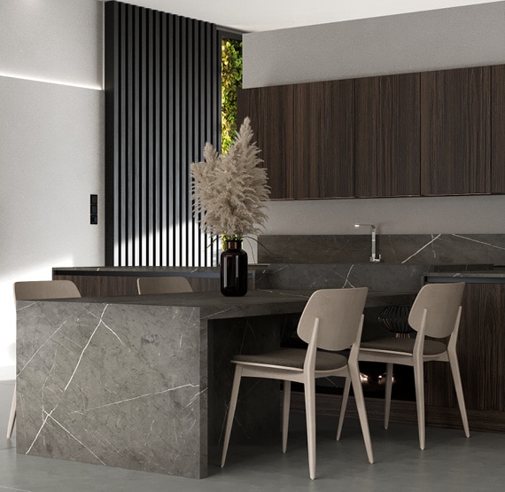 centro kitchen κουζινα, noka, μπουφές, σκούρο ξύλο, τραπέζι, μάρμαρο, νεροχύτης