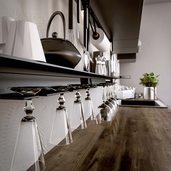 αξεσουάρ άνω πάγκου με μαύρη ποτηροθήκη - Backsplash railing system with Glass holder