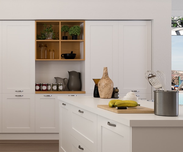 centro kitchen κουζίνα, Banoffee, ανοιχτόχρωμο ξύλο, νησίδα, λευκό χρώμα