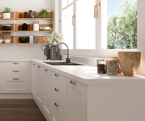 centro kitchen κουζίνα, Banoffee, ανοιχτόχρωμο ξύλο, λευκό χρώμα, νιπτήρας, πάγκος κουζίνας