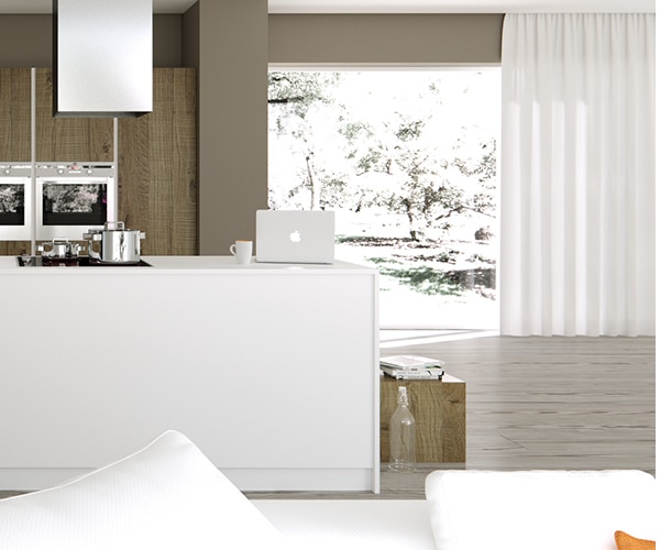 centro kitchen κουζίνα, caramel, φλοράλ πλακάκια, ανοιχτό ξύλο, ανάγλυφα νερά, λευκό χρώμα, νησίδα, εντοιχισμένος φούρνος