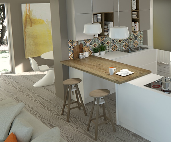 centro kitchen κουζίνα, caramel, φλοράλ πλακάκια, ανοιχτό ξύλο, ανάγλυφα νερά, λευκό χρώμα, νησίδα, κρεμαστά ντουλάπια