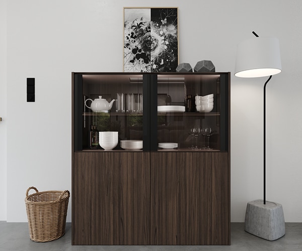 centro kitchen κουζινα, πολυχώρος, eclair, μπουφές, σκούρο ξύλο, βιτρίνα