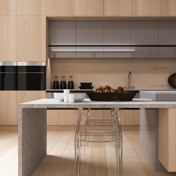 centro kitchen κουζίνα, ekmek, πάγκος κουζίνας, τραπέζι, διάφανης καρέκλα, κλασικό μοντέλο, ανοιχτό ξύλο, φούρνος, γκρι ντουλάπια, γρανίτης