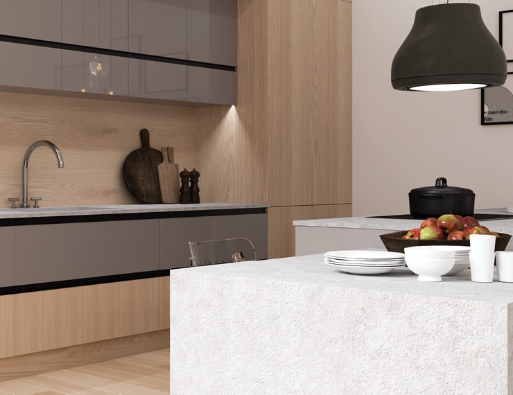 centro kitchen κουζίνα, ekmek, πάγκος κουζίνας, νησίδα, κλασικό μοντέλο, ανοιχτό ξύλο, γκρι ντουλάπια, γρανίτης