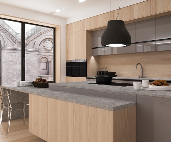 centro kitchen κουζίνα, ekmek, πάγκος κουζίνας, νησίδα, κλασικό μοντέλο, ανοιχτό ξύλο, φούρνος, γκρι ντουλάπια, γρανίτης