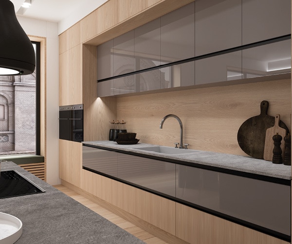 centro kitchen κουζίνα, ekmek, πάγκος κουζίνας, νησίδα, κλασικό μοντέλο, ανοιχτό ξύλο, φούρνος, γκρι ντουλάπια, γρανίτης