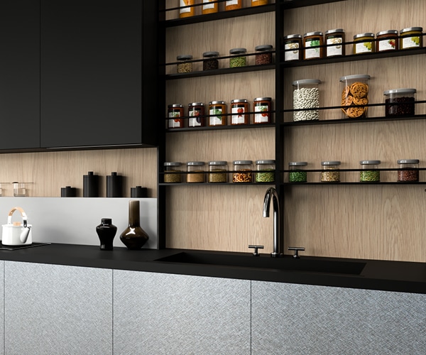 centro kitchen κουζίνα, design, μοντέρνα κουζίνα, glaze, σκούρα γκρι χρώμα, κρεμαστά και υψηλά ντουλάπια, τραπέζι στο χρώμα του ξύλου, νεροχύτης