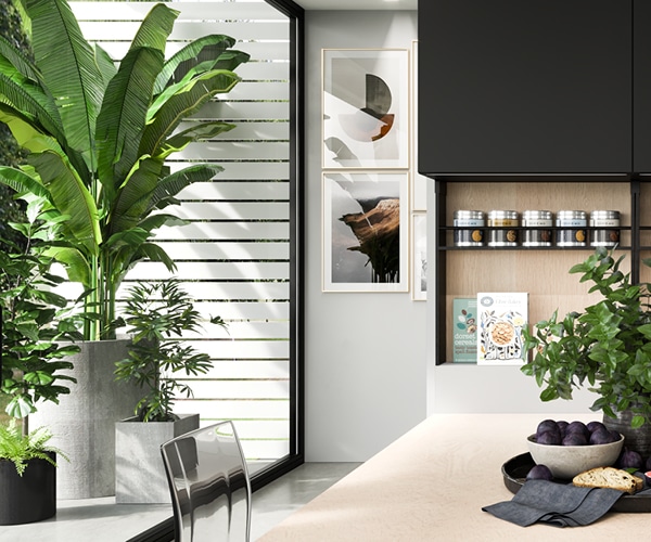 centro kitchen κουζίνα, design, μοντέρνα κουζίνα, glaze, σκούρα γκρι χρώμα, κρεμαστά και υψηλά ντουλάπια, τραπέζι στο χρώμα του ξύλου
