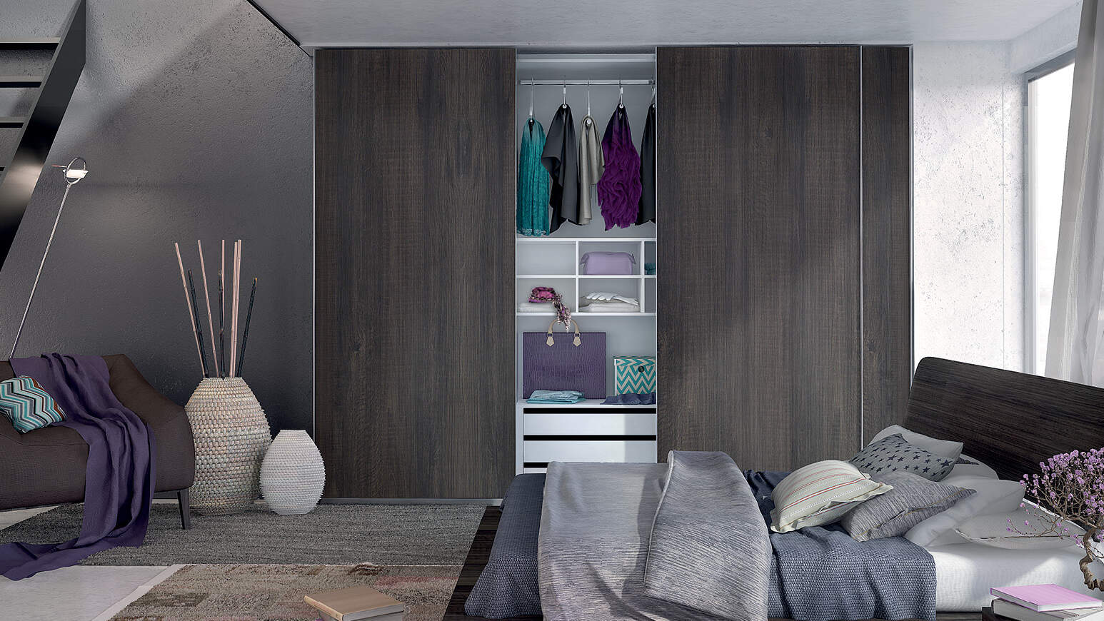 centro kitchen, wardrobe, sliding wardrobe, grain, dark wood, high grain